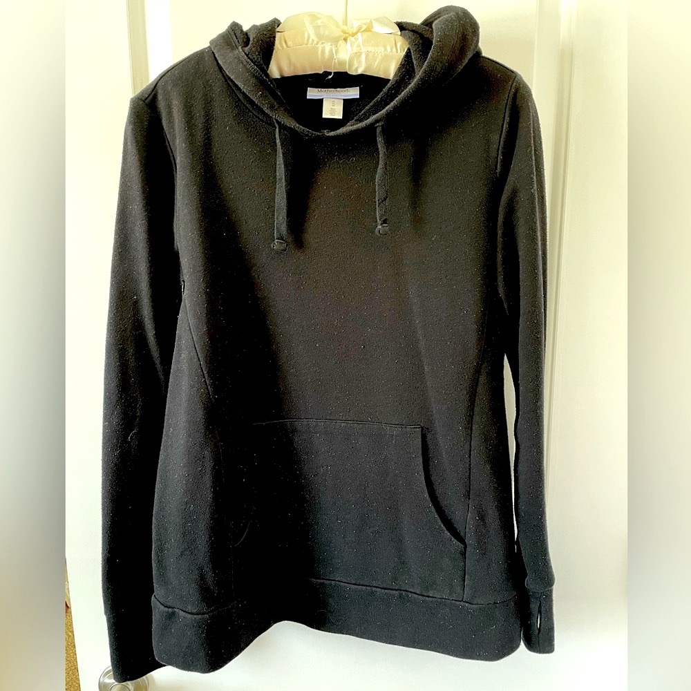 Motherhood Maternity Black French Terry Side Access Nursing Hoodie, Medium